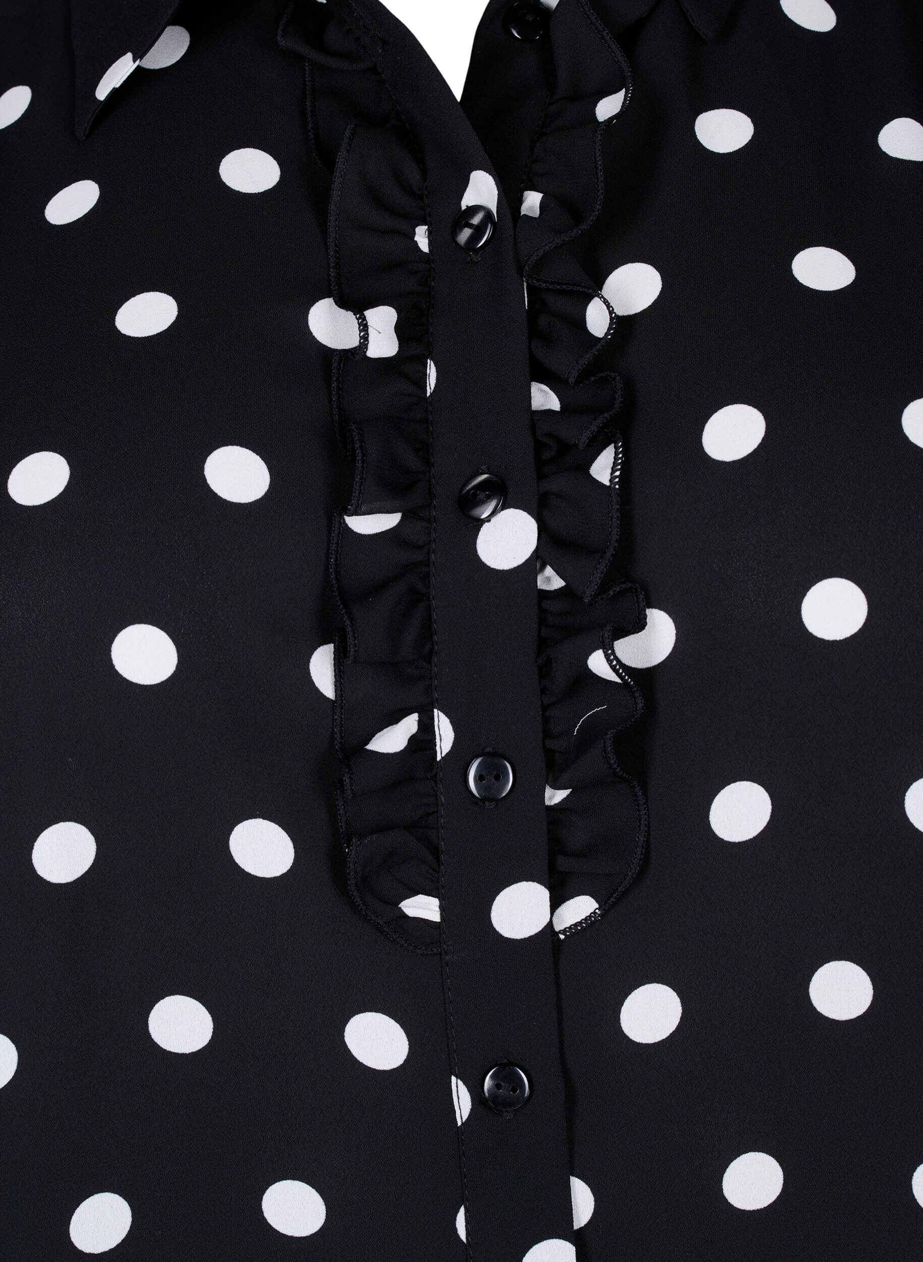 Zizzi Prikket skjorte med fl&aelig;ser, Black W. White Dot, Packshot image number 2
