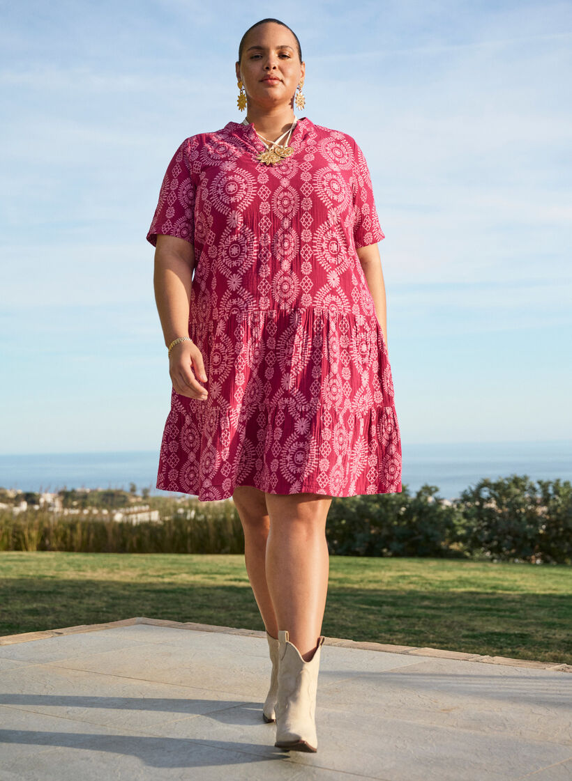 Kort kjole i bomuldsmusselin med m&oslash;nster, 9992, Image image number 0