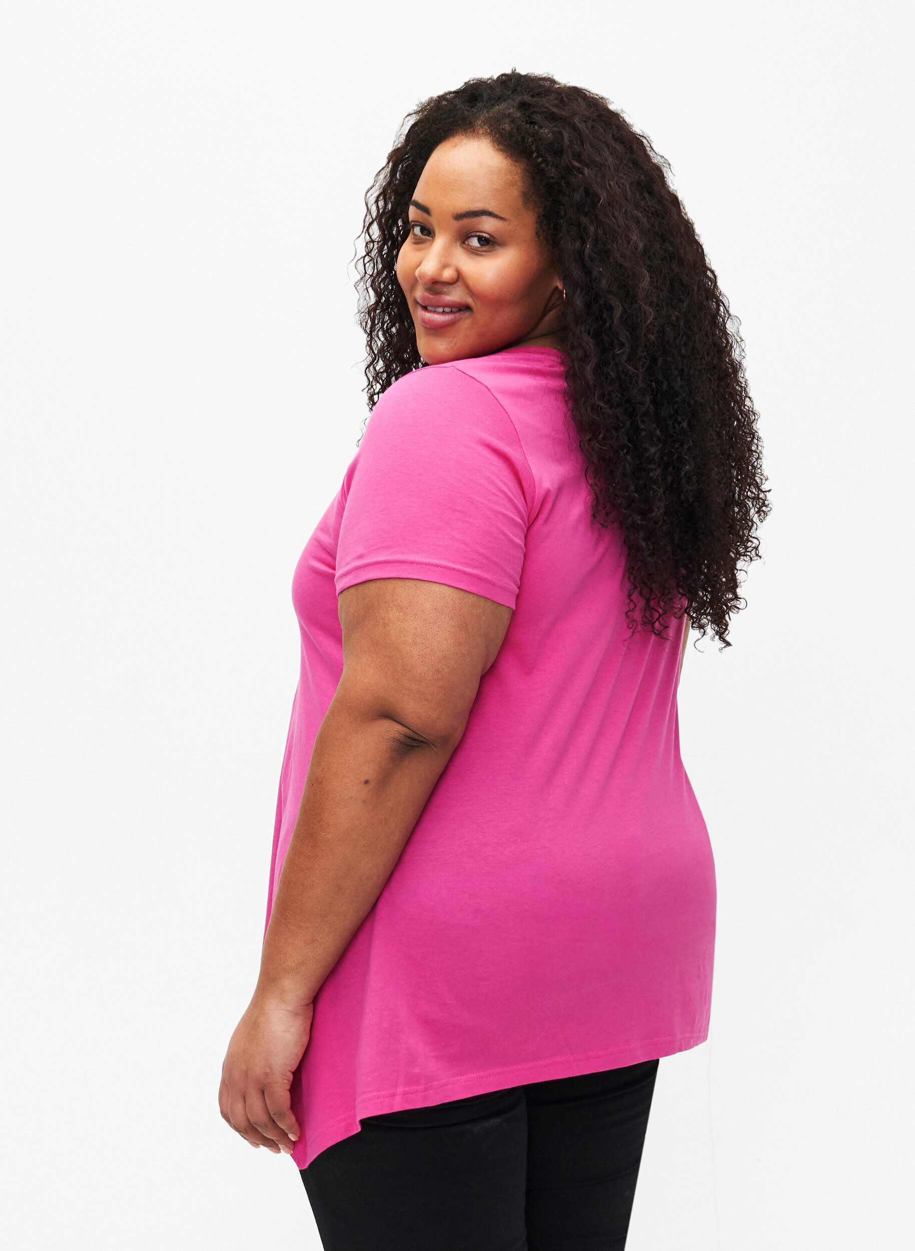 Zizzi Bomulds t-shirt med korte &aelig;rmer, Raspberry S. Best, Model image number 1