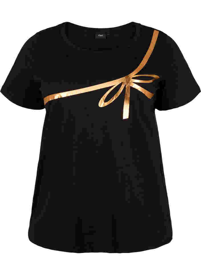 Jule t-shirt i bomuld, Black Copper Bow, Packshot image number 0
