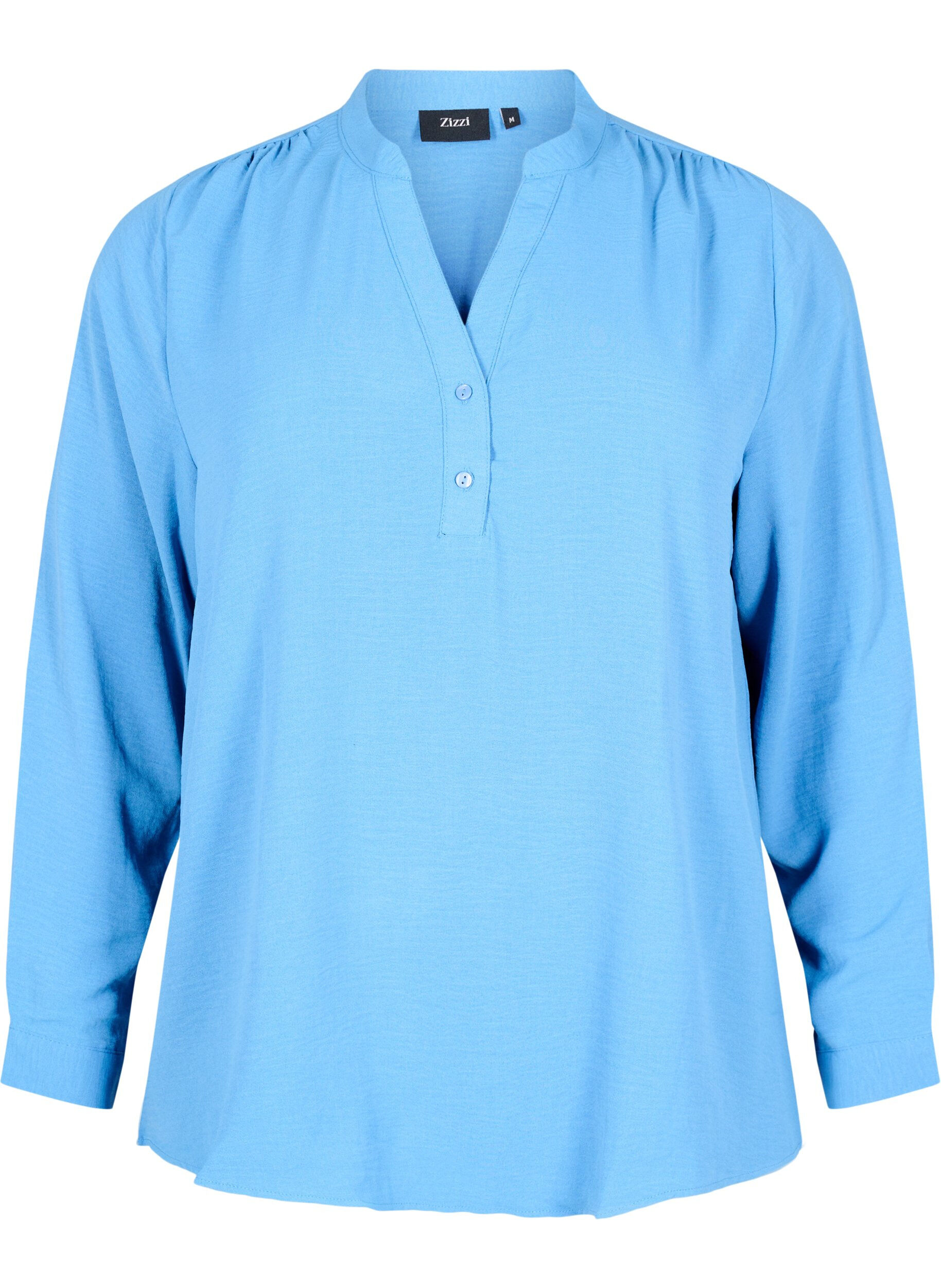 Zizzi Lang&aelig;rmet skjortebluse med v-hals, Riverside, Packshot image number 0
