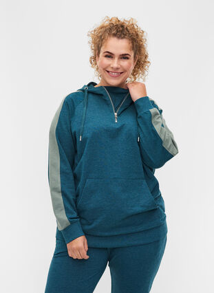 Sweatshirt med lynlås og hætte, Deep Teal, Model image number 0