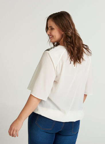Kortærmet bluse med skulder detalje, Vanilla Ice, Model image number 1