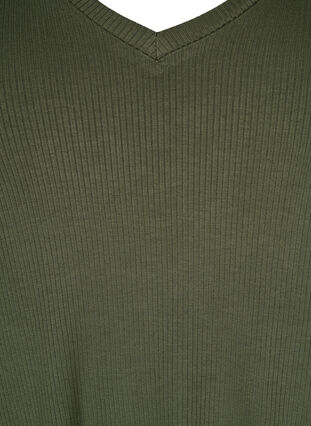 Viskose t-shirt med rib og v-hals, Thyme, Packshot image number 2