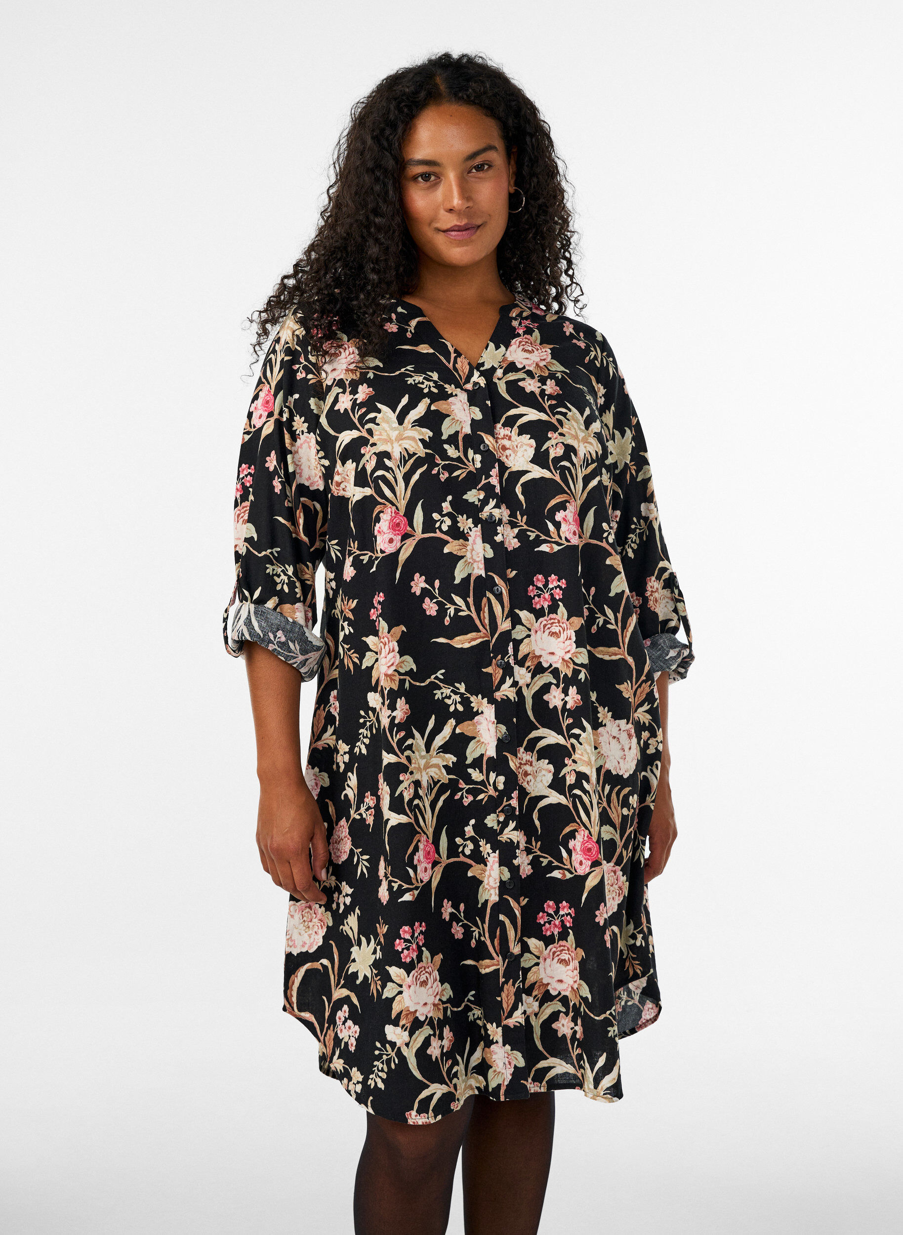 ZizziLang skjorte i h&oslash;r og viskose, Sort, Model image number 0