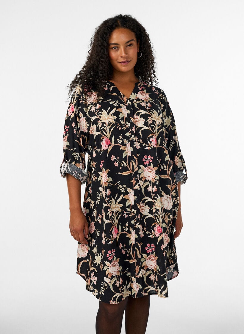 Lang skjorte i h&oslash;r og viskose, Sort, Model image number 0