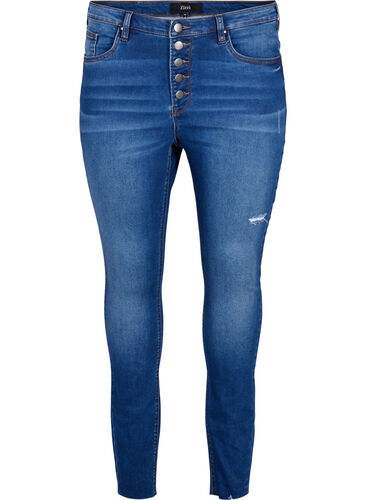 Højtaljede Amy jeans med knapper., Blue denim, Packshot image number 0