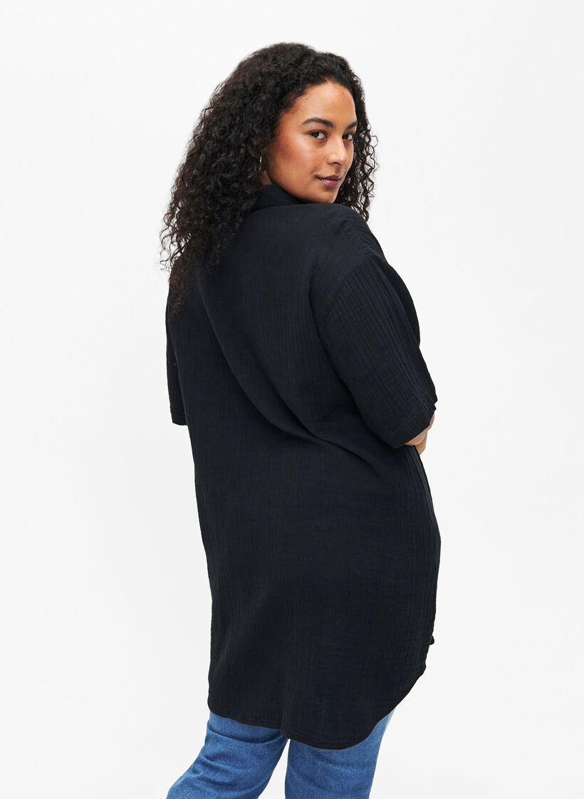 Kortærmet skjorte med knapper, Black, Model image number 1