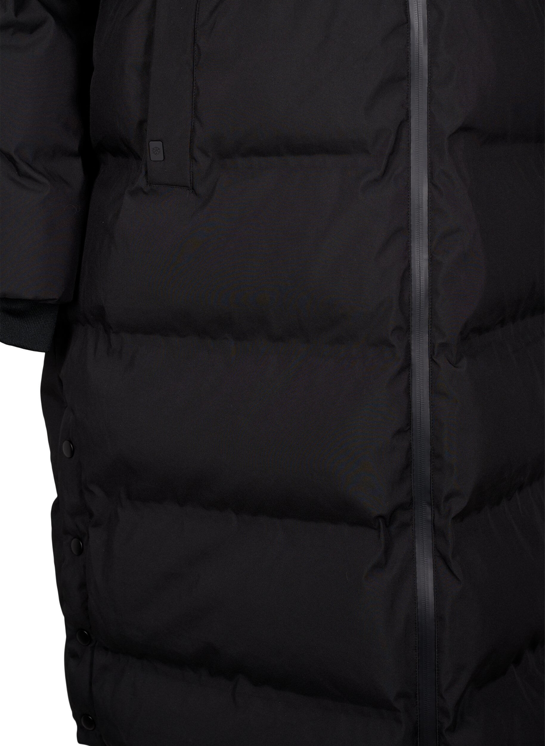 Zizzi Lang puffer vinterjakke med h&aelig;tte, Sort, Packshot image number 3