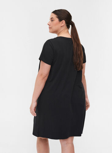 Kortærmet natkjole i bomuldsmix, Black, Model image number 1