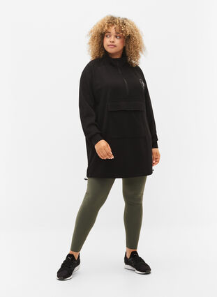 Lang sweatshirt med lomme og lynlås, Black, Model image number 2