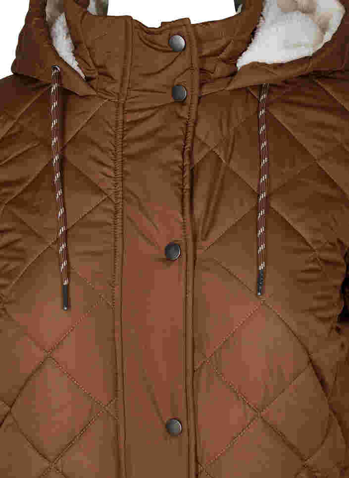 Quiltet jakke med hætte og justerbar talje, Toffee, Packshot image number 2