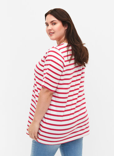 Stribet bomulds t-shirt, Bright Rose Stripes, Model image number 1
