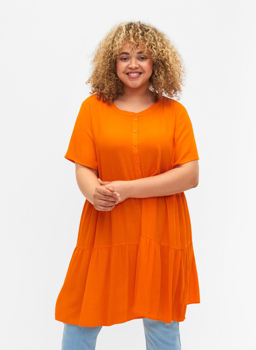 Kortærmet viskose kjole med a-form, Exuberance, Model image number 0