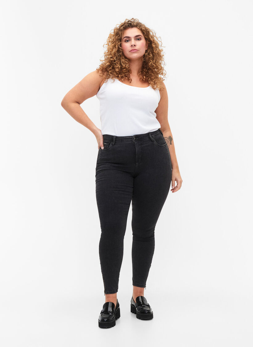 Cropped Amy jeans med lynl&aring;sdetalje, Gr&aring;, Model image number 1