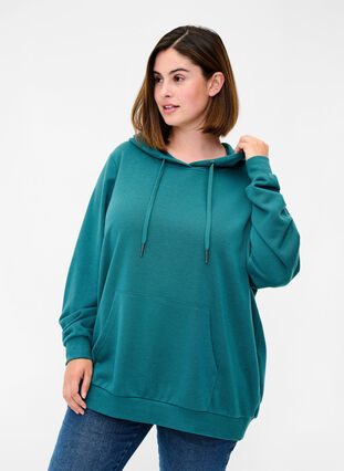 Sweatshirt med hætte og lomme, Pacific, Model image number 0