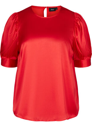 Shiny bluse med korte pufærmer, Racing Red ASS, Packshot image number 0