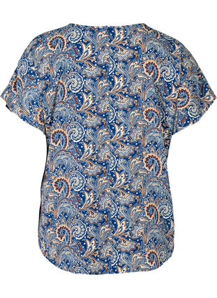 Bluse med korte ærmer, Dark Blue Paisley, Packshot image number 1