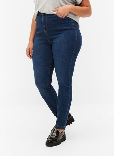 Ekstra højtaljede Bea jeans med super slim fit, Blue denim, Model image number 2