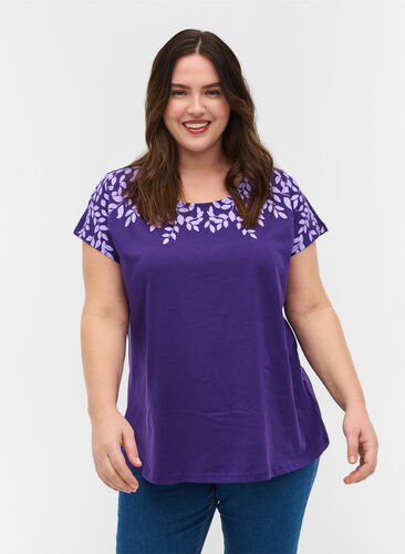 Bomulds t-shirt med printdetaljer, Violet Ind Mel Feath, Model image number 0