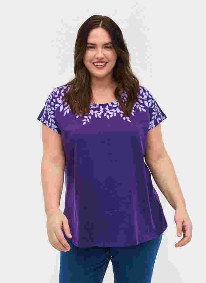 Bomulds t-shirt med printdetaljer, Violet Ind Mel Feath, Model