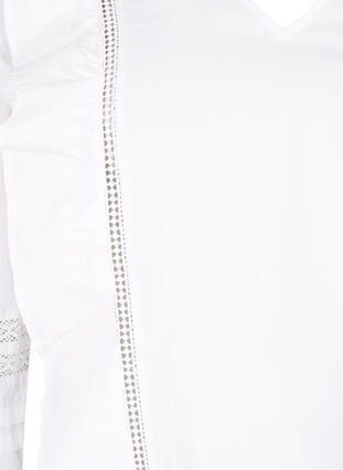 Bluse med flæser og blondebånd, Bright White, Packshot image number 2