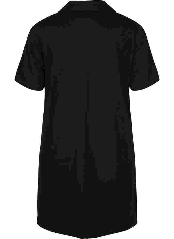 Kortærmet kjole med krave og lynlås, Black, Packshot image number 1