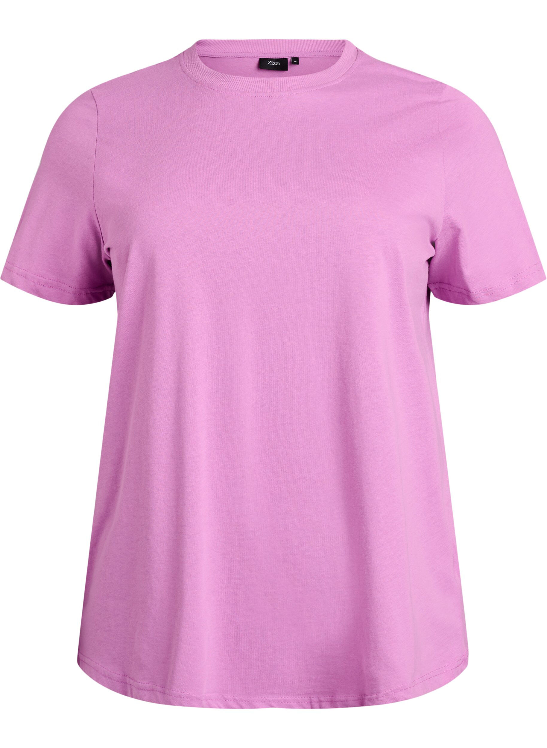ZizziBasis t-shirt i bomuld med rund hals, Lilla, Packshot image number 0