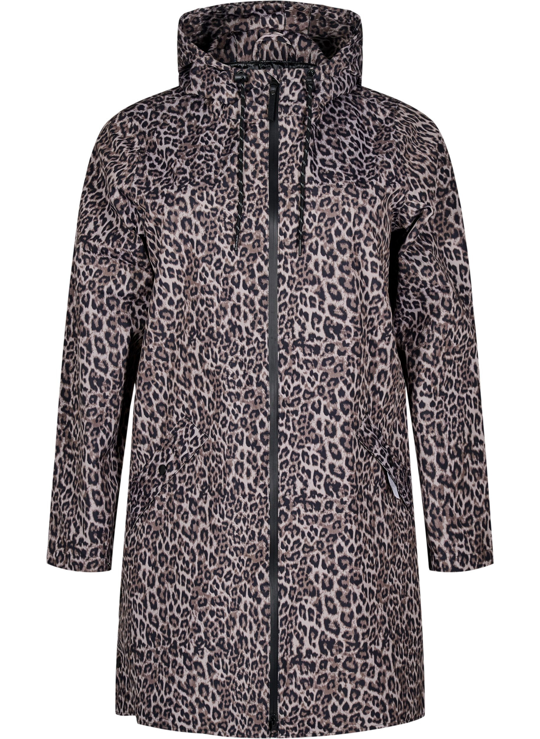 Zizzi Regnjakke med lommer og h&aelig;tte, Brun, Packshot image number 0