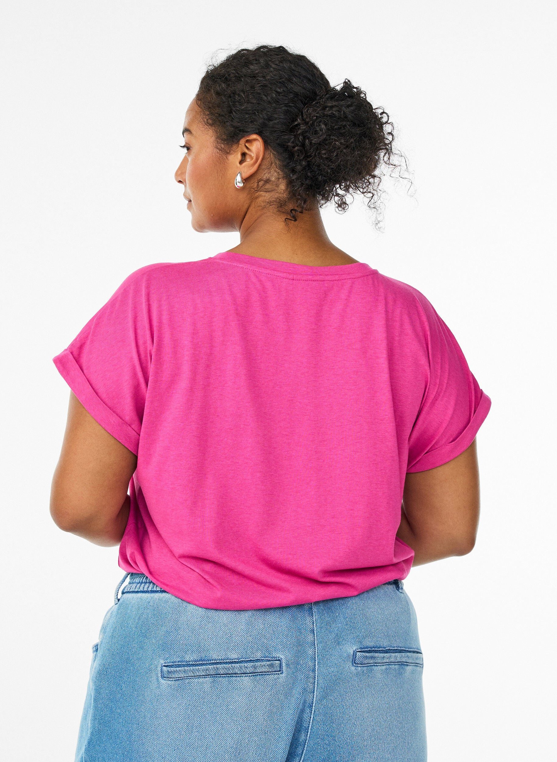 ZizziKort&aelig;rmet t-shirt i bomuldsblanding, Lyser&oslash;d, Model image number 2
