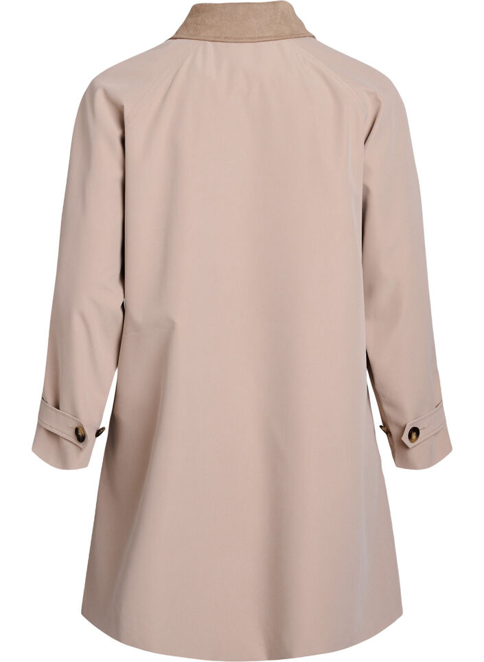 For&aring;rsjakke med imiteret ruskindskrave og skjult knaplukning, Beige, Packshot