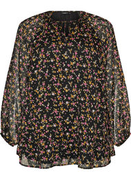Tunika med blomsterprint og A-form, Sort