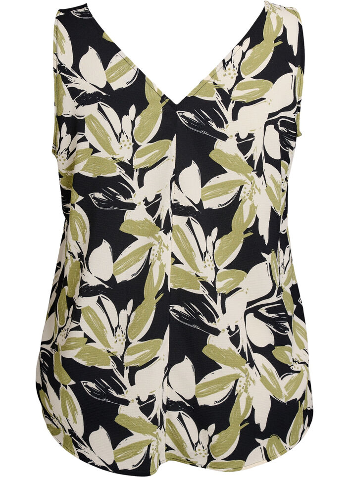 Printet top med v-hals , Sort, Packshot image number 1