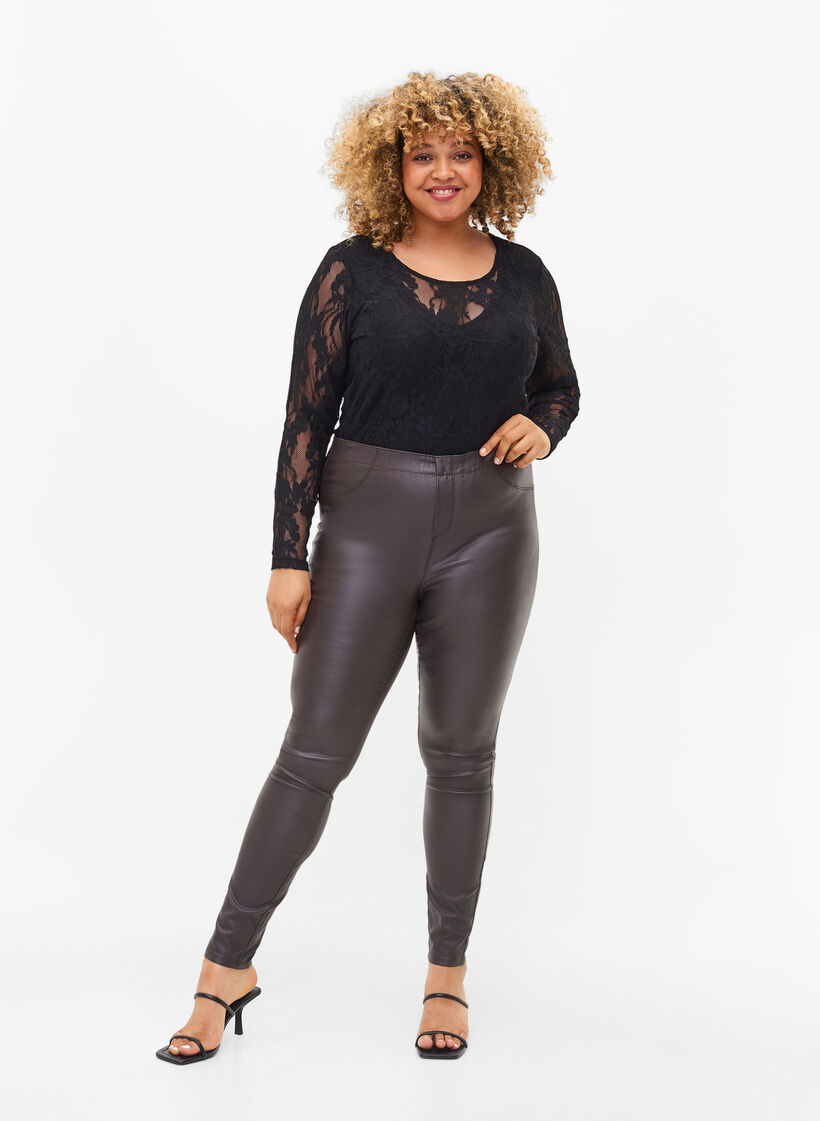 Coatede leggings i viskosemix, After Dark, Model image number 0
