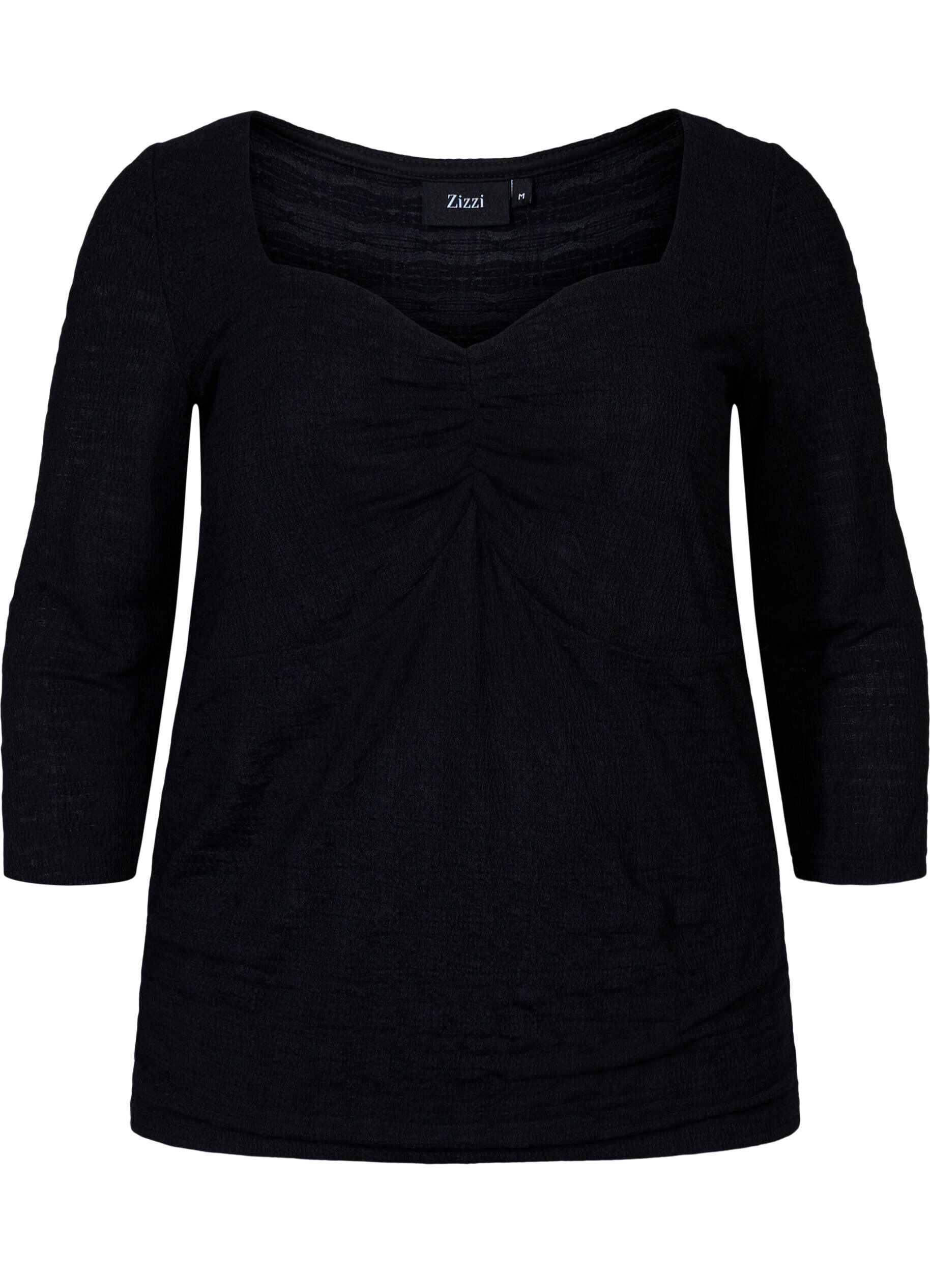 Zizzi T&aelig;tsiddende bluse med rynkedetalje, Black, Packshot image number 0