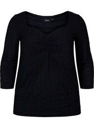 Tætsiddende bluse med rynkedetalje, Black