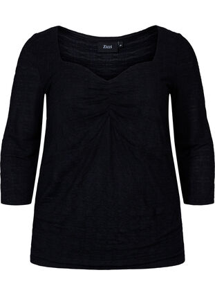 Tætsiddende bluse med rynkedetalje, Black, Packshot image number 0