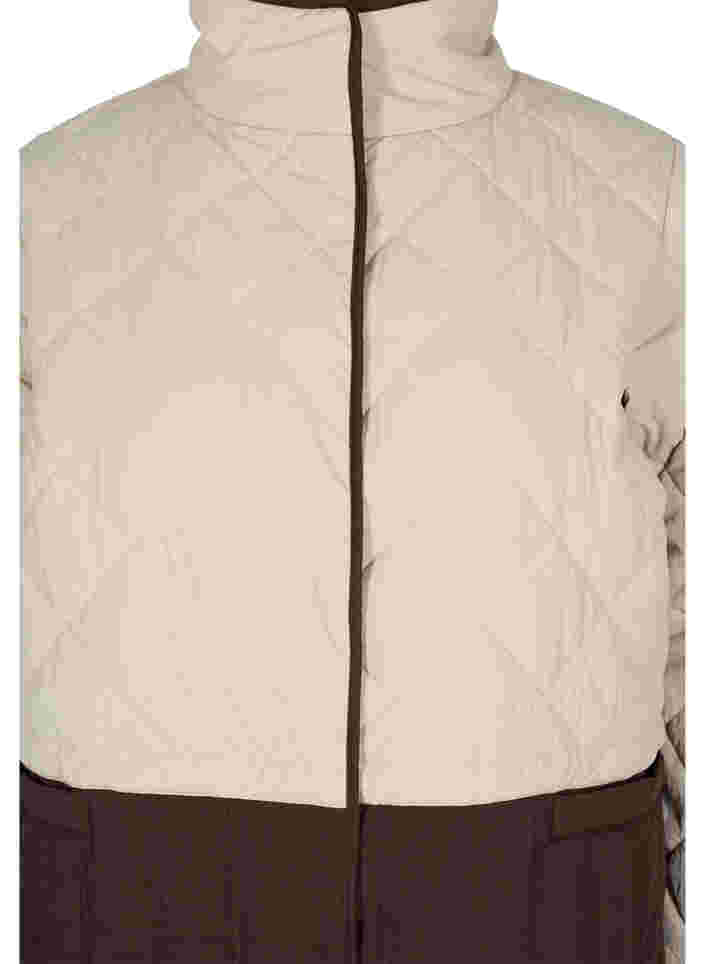 Lang quiltet jakke med color-block, Black Coffee Comb, Packshot image number 2