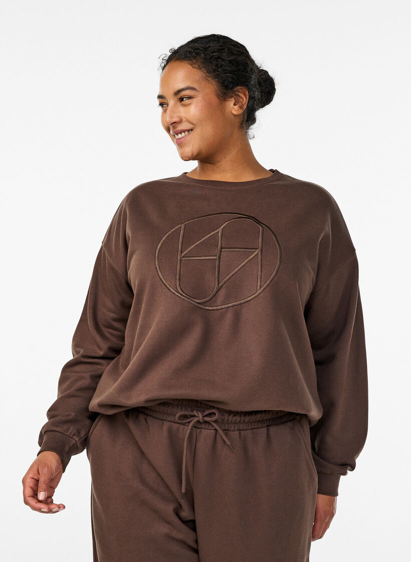 Sweatshirt med motiv, Brun, Model image number 0