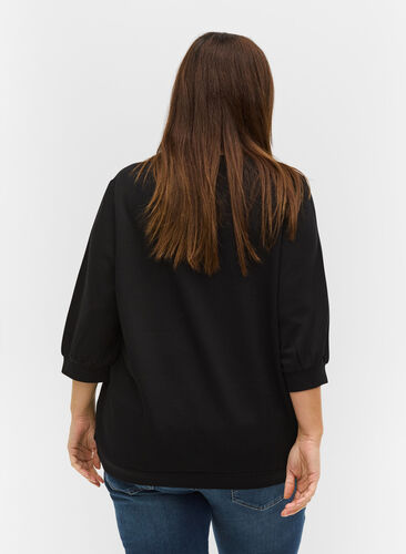 Bluse med 3/4 ærmer , Black, Model image number 1