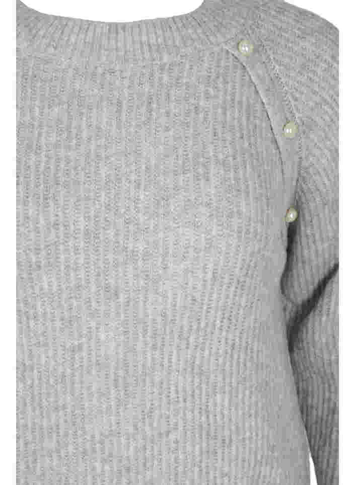 Meleret striktrøje med perleknapper, Light Grey Melange, Packshot image number 2