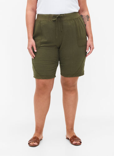 Løse shorts i bomuld med lommer, Ivy Green, Model image number 3