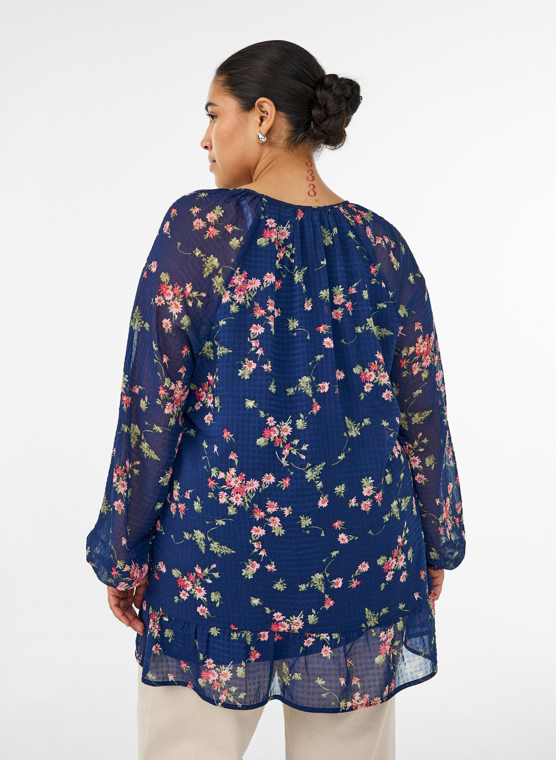 ZizziTunika med blomsterprint og A-form, Bl&aring;, Model image number 2