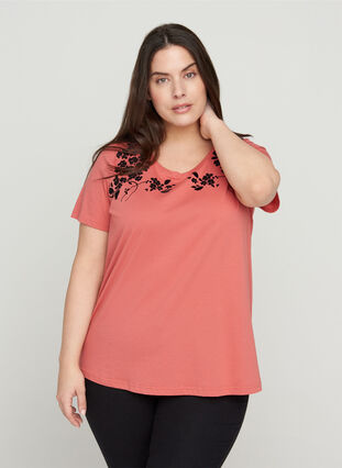 Kortærmet t-shirt med printdetaljer, Faded Rose, Model image number 0