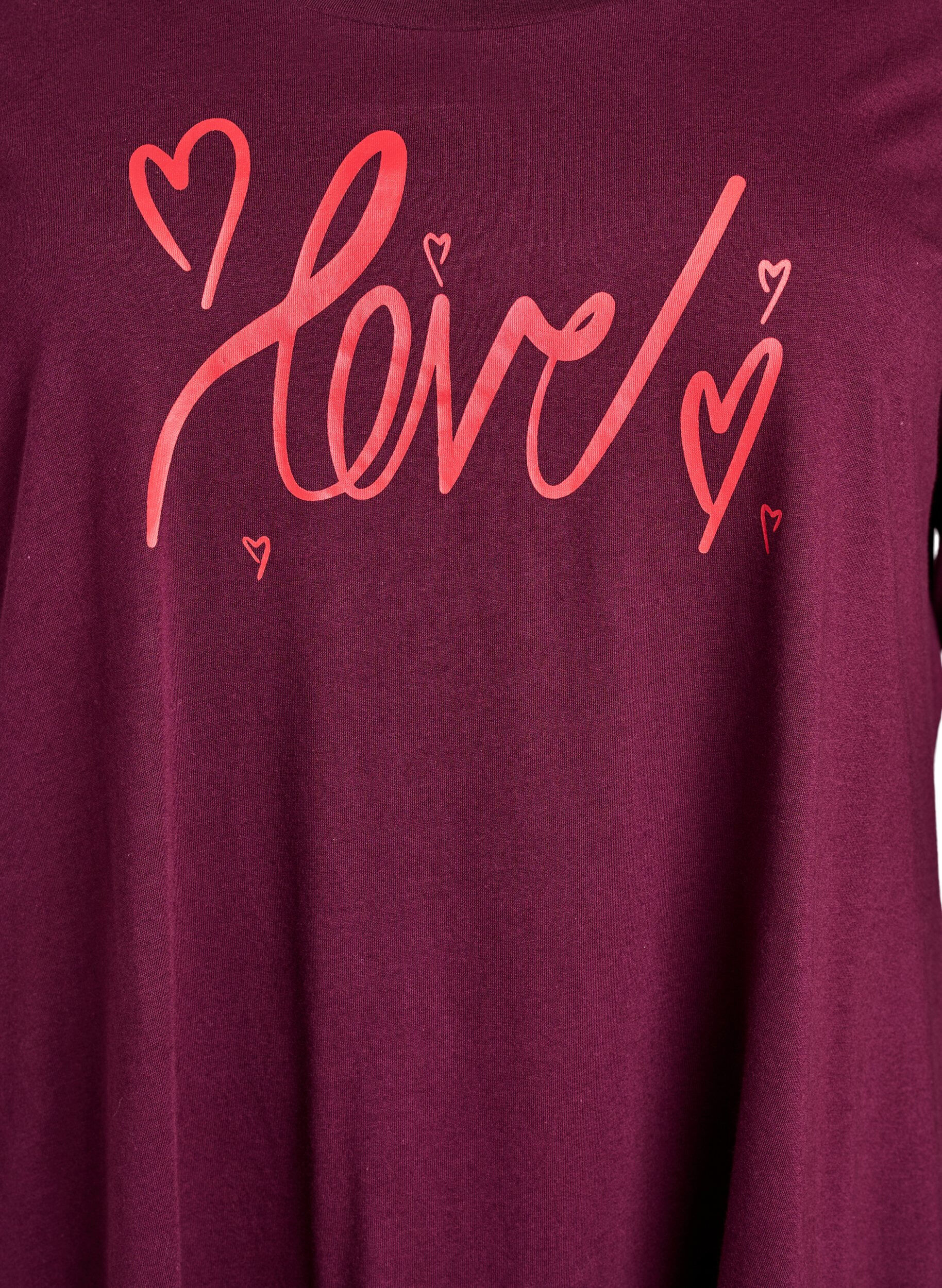 Zizzi Lang&aelig;rmet natkjole i &oslash;kologisk bomuld, M&oslash;rk Bordeaux, Packshot image number 2