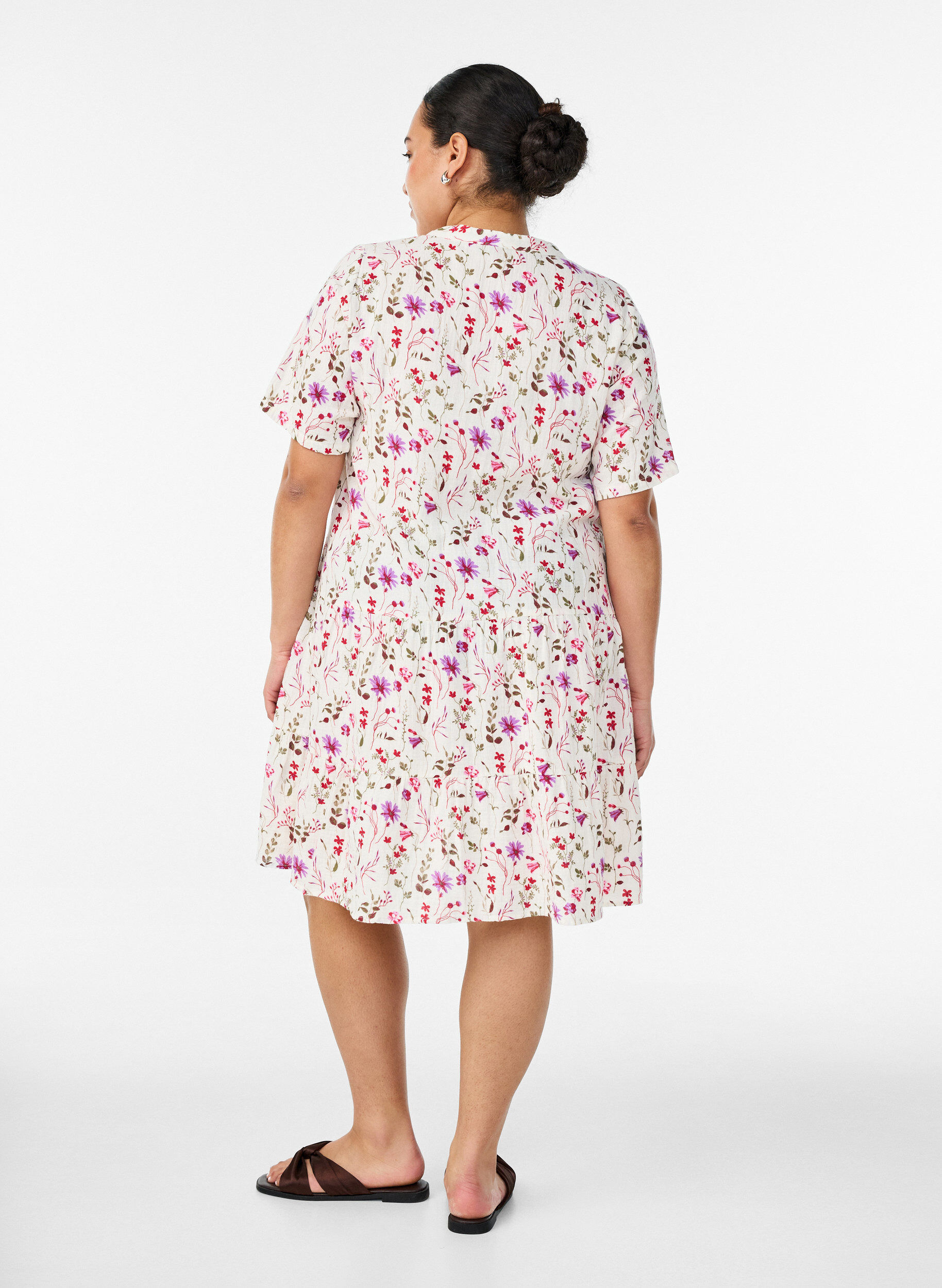 ZizziKort kjole i bomuldsmusselin med A-facon, Beige, Model image number 2