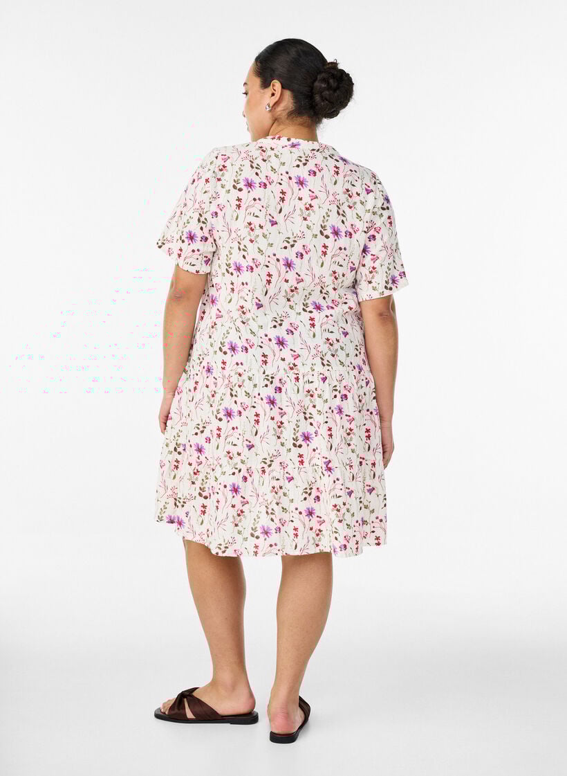 Kort kjole i bomuldsmusselin med A-facon, Beige, Model image number 2