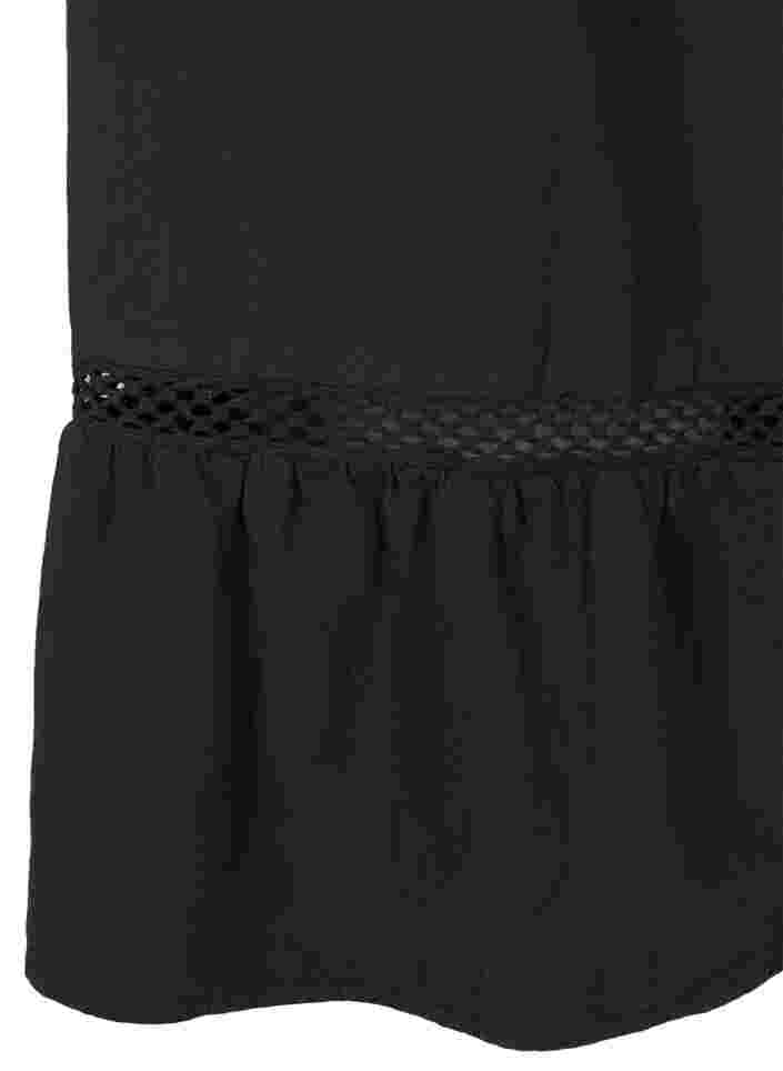 Bomuldskjole med blondebånd og korte ærmer, Black, Packshot image number 3