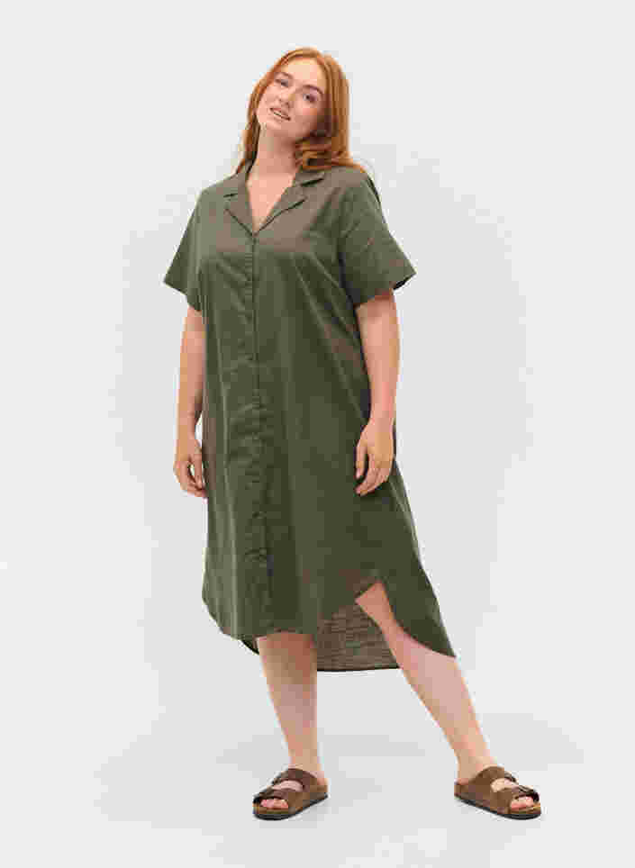 Lang bomuldsskjorte med korte ærmer, Dusty Olive, Model image number 2