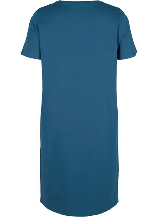 Kortærmet kjole i bomuld med slids, Majolica Blue, Packshot image number 1